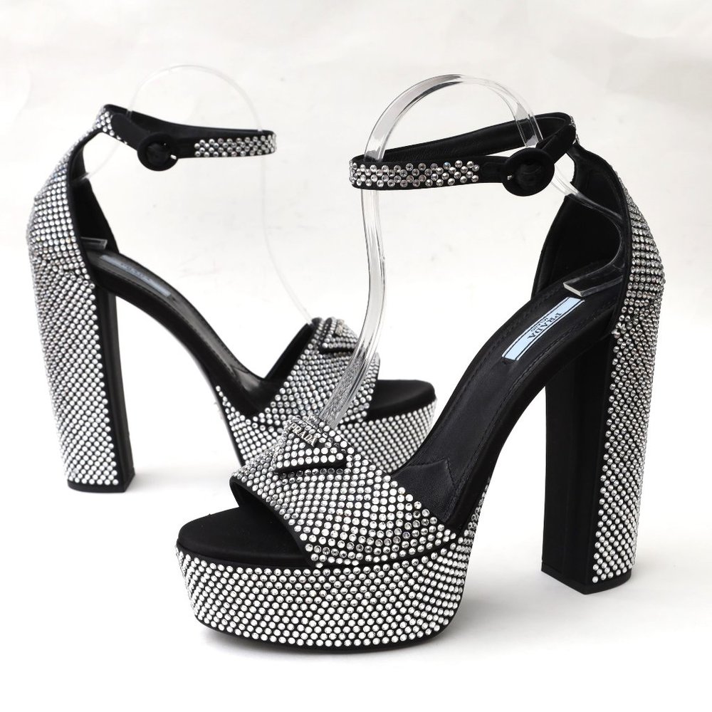 Prada 135mm crystal studded platform sandals EU 40